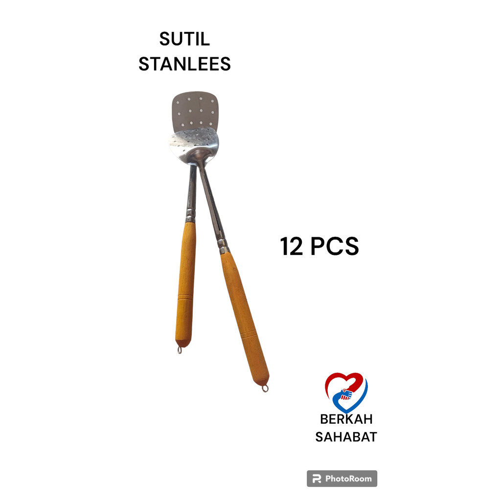 sutil gagang kayu tanpa lubang dan lubang / spatula gagang kayu / sodet gagang kayu 1 lusin