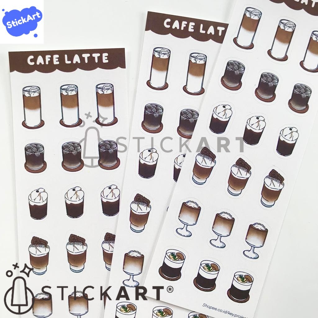 

[STICKART] CAFE LATTE sticker sheet/ stiker minuman aesthetic/ stiker jurnal BAHAN DAN KWALITAS PREMIUM