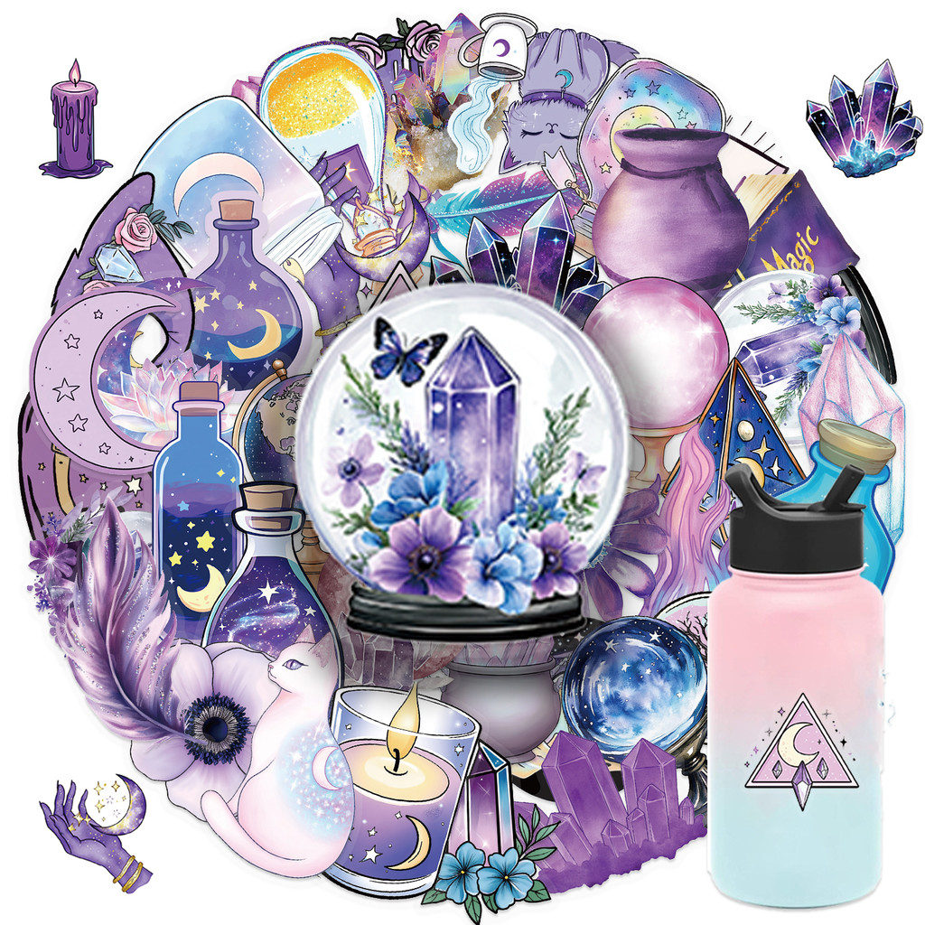 

50pcs Magic Witch Transparent PET Stickers Decal for Laptops Water Bottles Skateboards Phones Scrapbooking Party Gothic Sticker
