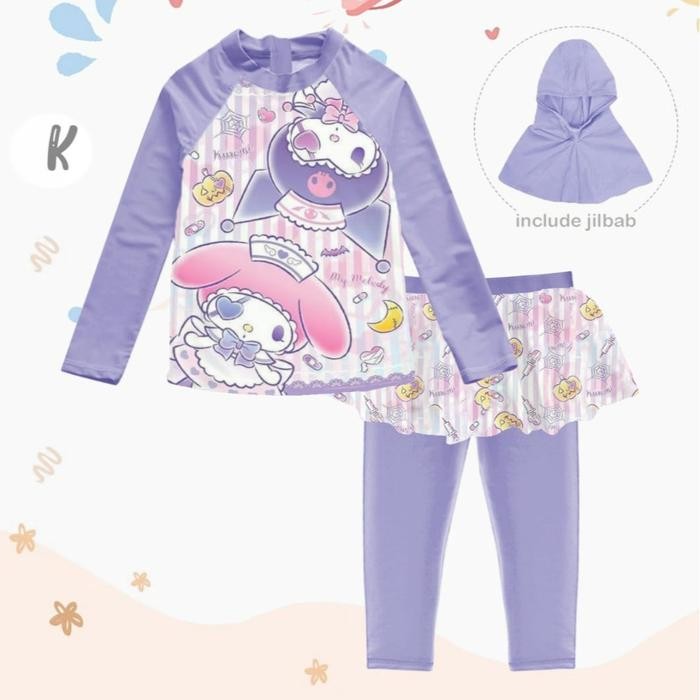 Baju Renang anak Sanrio S396 / MOCHA X AS 1 dengan hijab KUROMI Sport - MochaS396-K-100