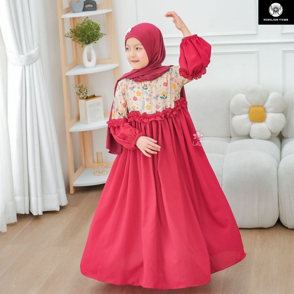 Hana Dress Lilbi - Little Bee Boutique - Gamis Anak - Dress Anak Balita - Baju Muslim Anak Perempuan