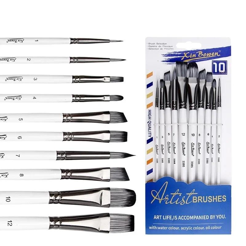 

10Pcs Nylon Hair Painting Brushes Black Aluminum Tube Wood Rod Brush Set Acrylic Gouache Oil Watercolor Painting Drawing Brush