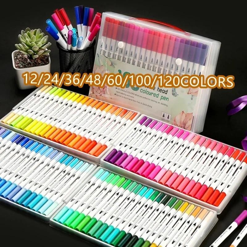 

12/24/100/120 Colors Felt Tip Drawing Watercolor Art Markers Pen Dual Brush Fineliner Colouring Pen Set for Calligraphy Painting