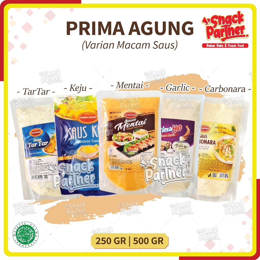 

PRIMA AGUNG | PRIMAYO 250 500 GR / 1 KG - Saus Saos Bumbu Mentai Cheese Keju TarTar Tar Tar Garlic Bawang Karbonara Carbonara 250GR 500GR 1KG