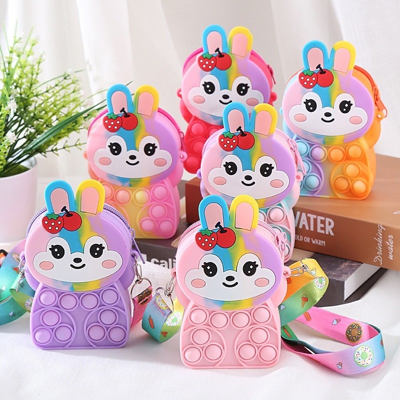 Rabbit Kids Silicone Coin Purse Candy Jelly Storage Bag Hand Pinch Bubble Puzzle Stress Relief Cross