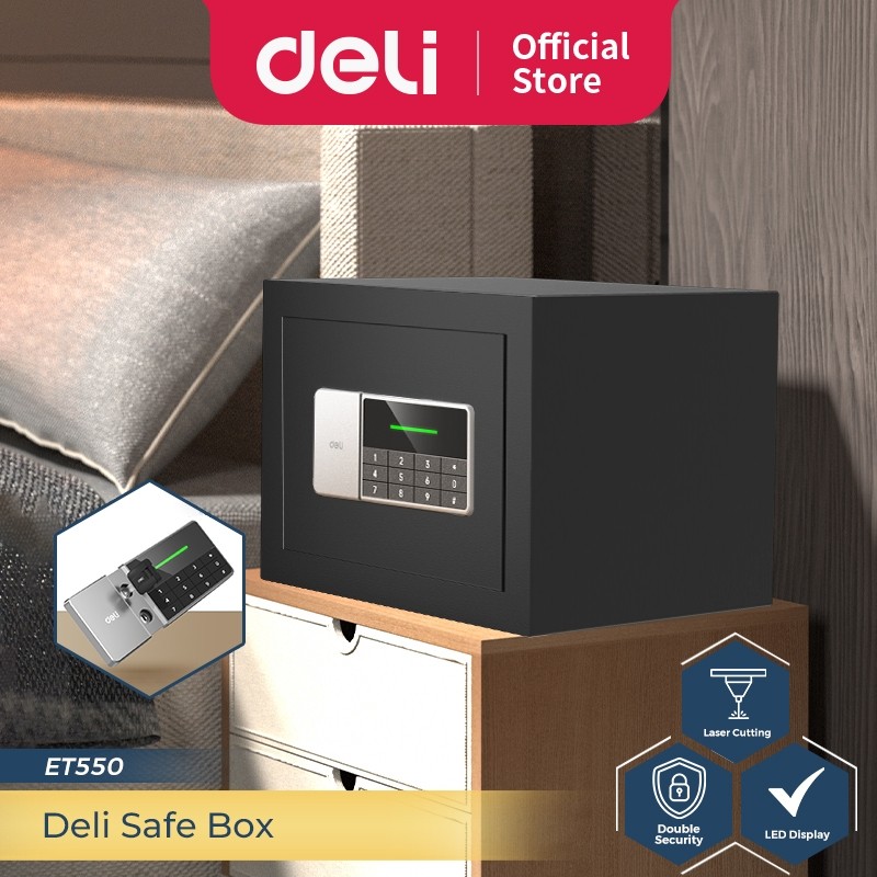 

Deli Brankas Besi Digital / Digital Safe Box 35x25x25 cm Double Unlocking Step LED Display ET550