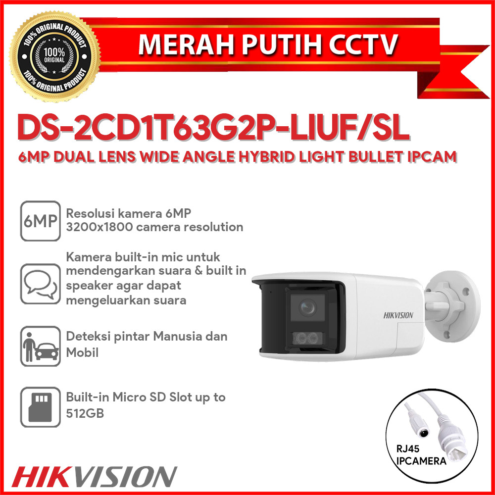 HIKVISION DS-2CD1T63G2P-LIUF/SL 6MP DUAL LENS WIDE ANGLE HYBRID LIGHT BULLET IPCAM