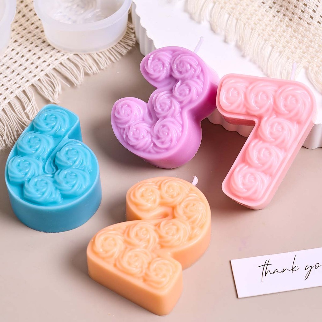 

Rose Number 0-8 Silicone Candle Mold DIY Chocolate Fondant Cake Baking Molds Soap Plaster Resin Crafts Birthday Party Ornament