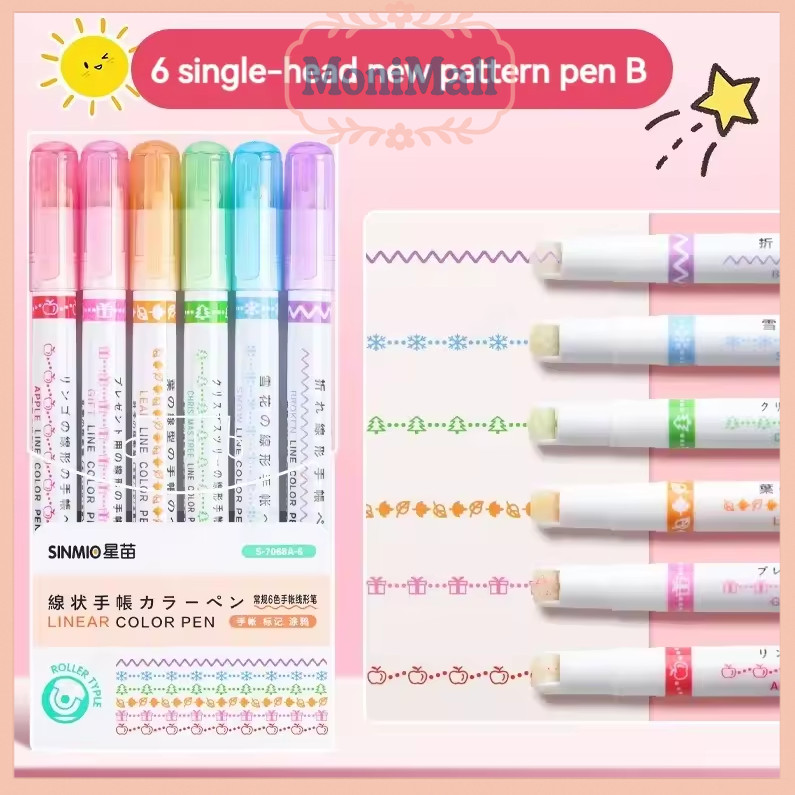 

Pena Spidol Renda Flower Line Shape Highlighter Pen 6PCS - S-7018A