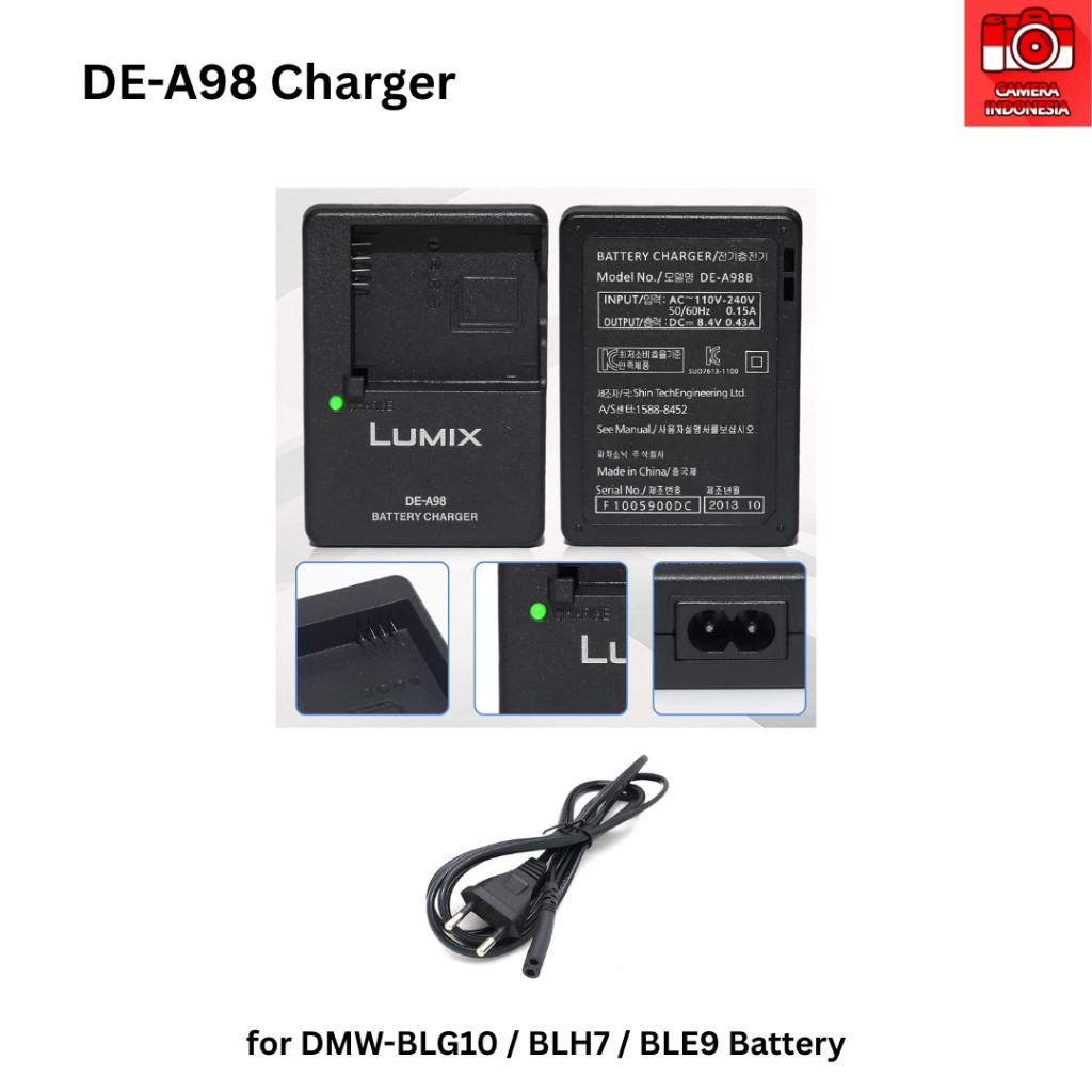 Charger DE-A98 Baterai DMW-BLG10 BLG10E BLG10PP Kamera Lumix DC-GX9, DC-LX100 II, DC-ZS200, DC-ZS70,