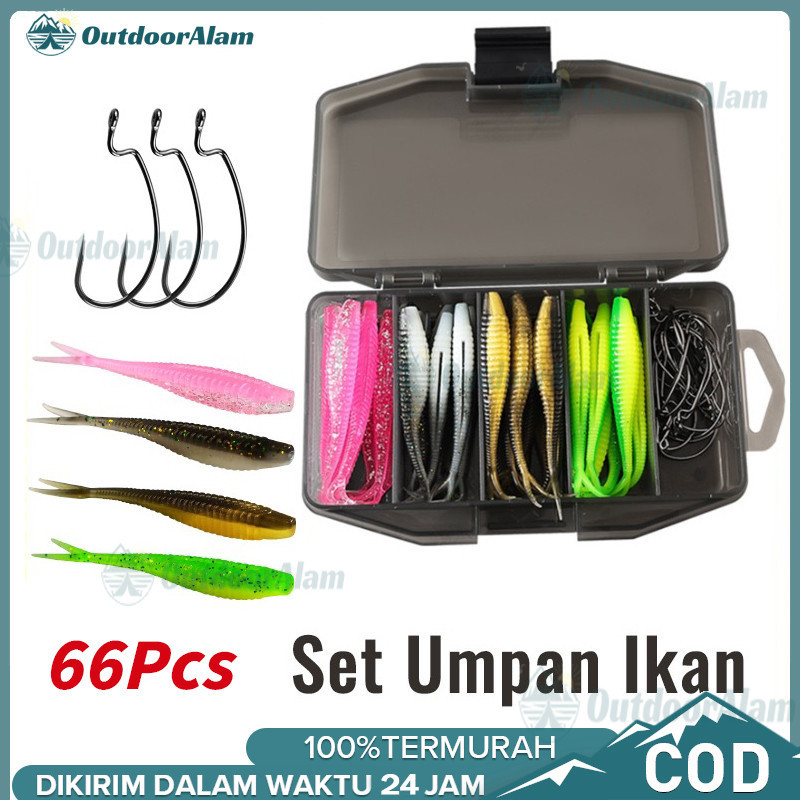 66pcs/set Umpan Soft Lure 1 Set Box Soft Lure Kotak / Fake Bait Soft Bait Fishing Lure Umpan Pancing