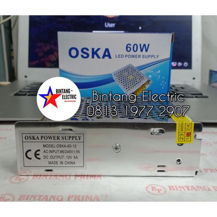 Adaptor / Power Supply 12V - 5A Model S-60W-12 merk Oska