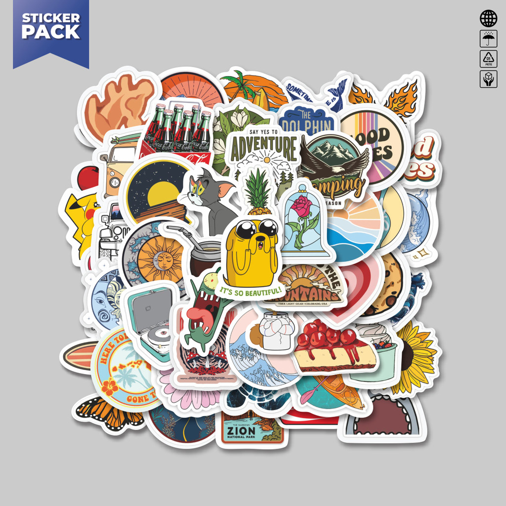 

[100PCS]Stiker Pack Stiker VSCO Style Aesthetic Vinyl Anti Air Dekorasi Sticker Laptop Buku Journal Koper Helm Casing HP Gitar Helm Skateboard