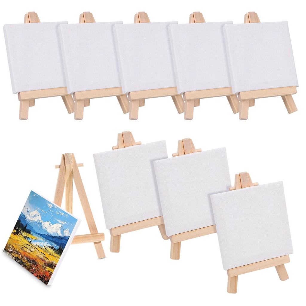 

Children Oil Easel 12 Sets Mini Canvas Kit Tiny Watercolor Board Small Bamboo Panel Toddler Craft Gift Home Decor Beginner