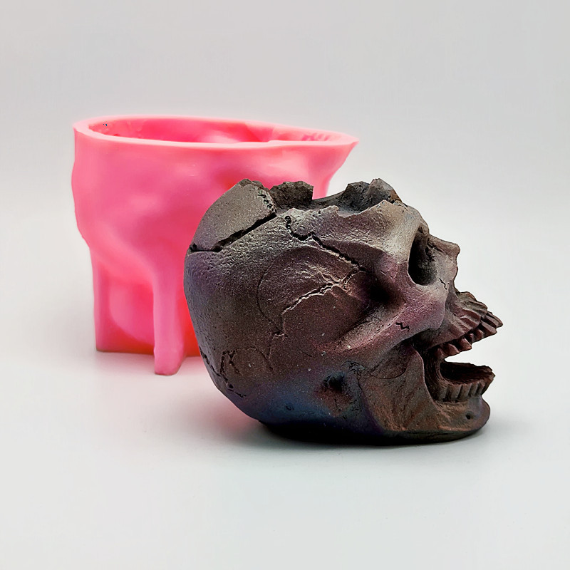 

Skull Candle Holder Silicone Mold with Open Mouth for DIY Concrete Resin Plaster Model Making Halloween Decoration Tools