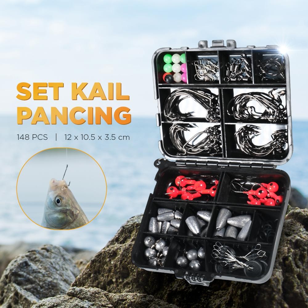 Set Kail Pancing Timah Kili Kili / Kail Pancing Fishing Hook Tackle Box Set 148 PCS - JY07