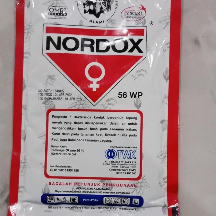 FUNGISIDA BAKTERISIDA NORDOX 56 WP 100 GR - TEMBAGA OKSIDA  56 % - SETARA CU 50%