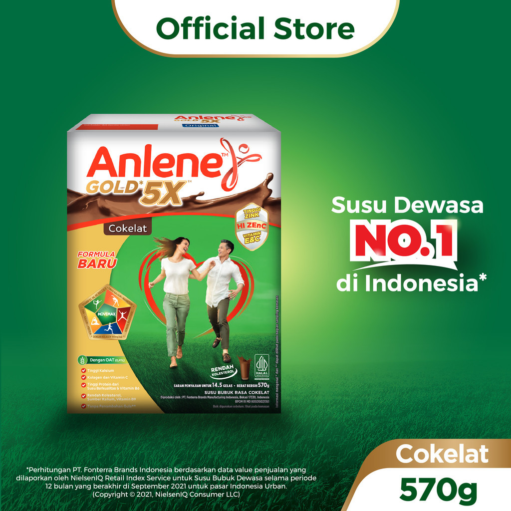 

Anlene Gold 5X Susu Bubuk Dewasa Cokelat 570g - Nutrisi Tinggi Kalsium Untuk Tulang, Sendi, dan Otot