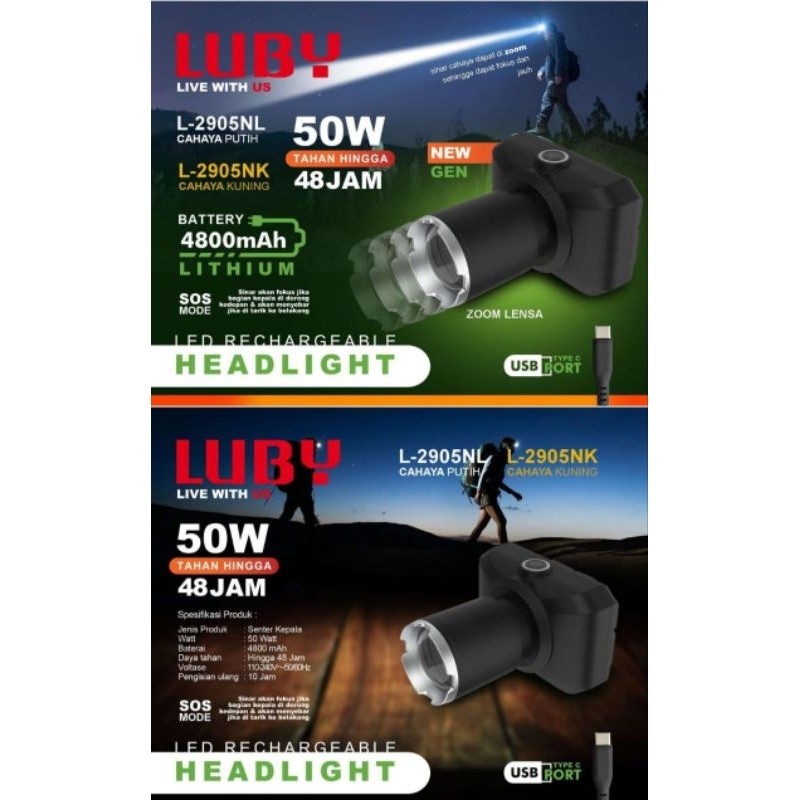 TERLARIS SENTER KEPALA LUBY 2905 50W ,SENTER KEPALA ZOOM LUBY ,SENTER HEAD 50WATT LUBY ,LUBY ZOOM 50
