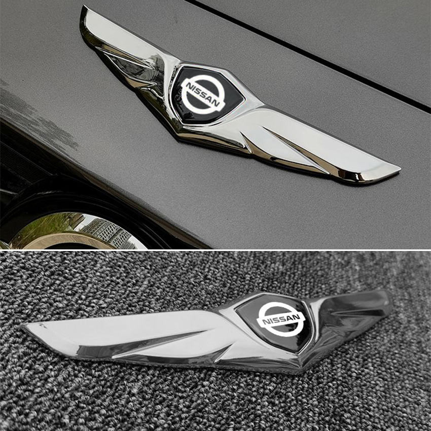 Emblem Mobil Nissan Logo Chrome Dengan Wing / Logo Nissan Sayap Timbul 3D / Emblem Wings Nissan