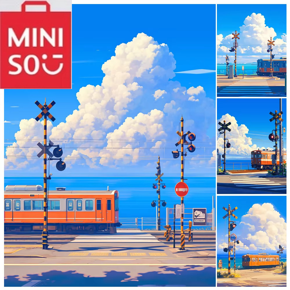 

MINISO Oil Painting By Number Blue Sky Train Scenery Home Decoration Painting Wall Bedroom Room Decor Gift Frameelss