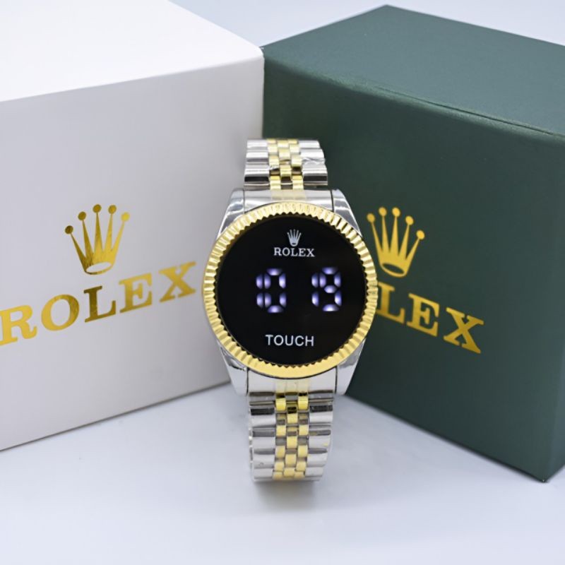 Promo Jam Tangan Fashion Unisex Uk40mm Rolex Digital Led Mode bulat Gerigi Touch Watch Tali Rantai S