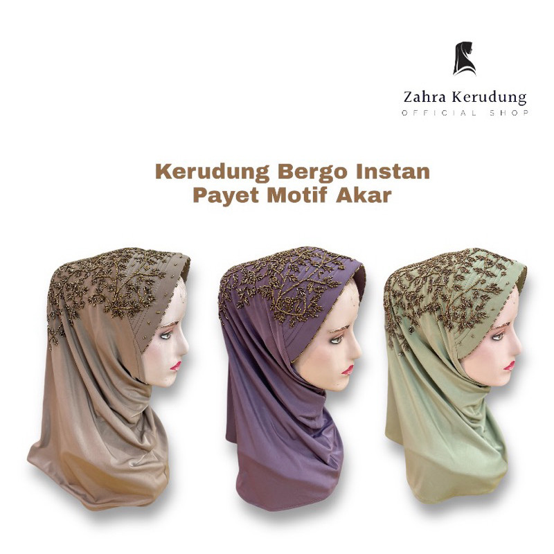 BAROSHOP Kerudung Jilbab Bergo Instan Ped Payet Model Akar Bahan Jersey Premium