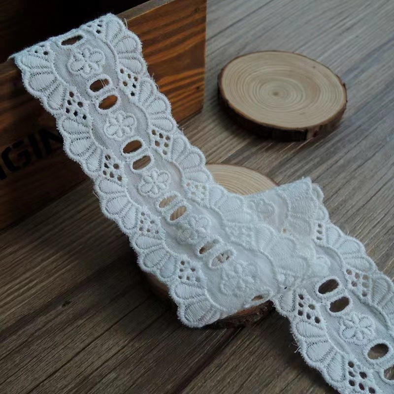 

New Cotton Embroidered White Flower Lace Fabric Dubai Wide Sewing DIY Trim Wedding Applique Ribbon Collar Cloth Guipure Decor