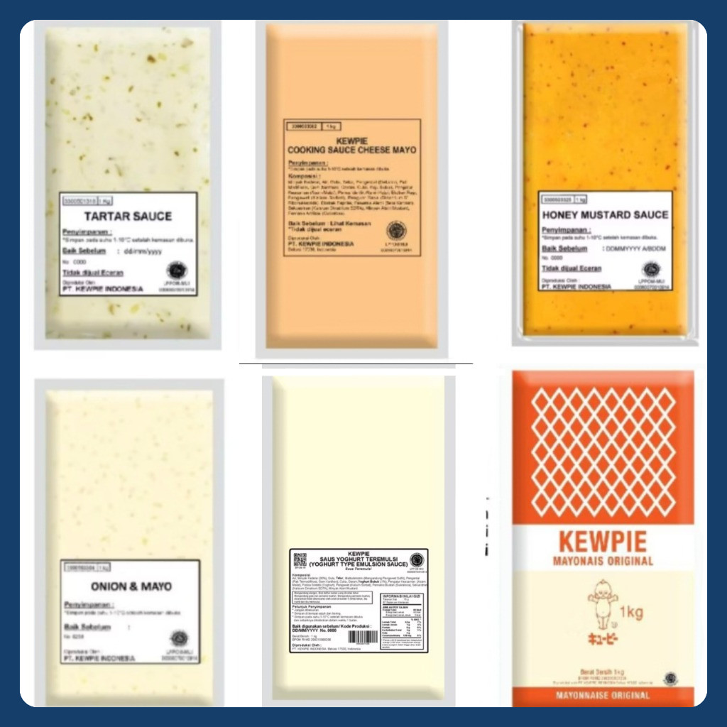 

Kewpie Cooking Sauce Cheese Mayo Kewpie Tartar Honey Mustard Onion Mayo Pouch 1kg