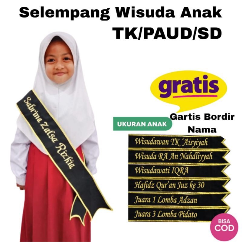 SELEMPANG WISUDA ANAK PAUD TK SD SELEMPANG ANAK FREE BORDIR NAMA