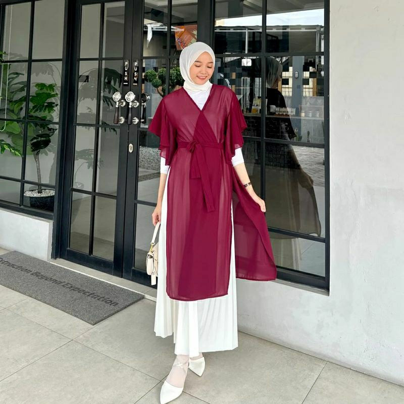 Namia Outer Baju Gamis Model Lengan Kriwil  Cardigan Wanita Bahan Ceruty babydoll Premium Kekinian