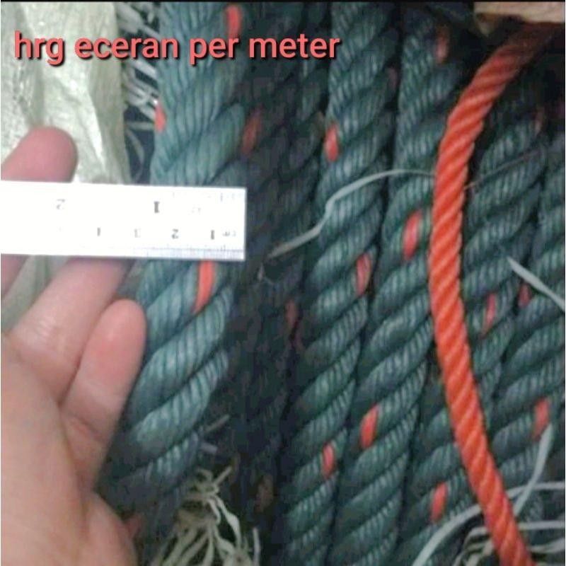 

tali tambang plastik 24mm per meter tambang hijau bintik merah pe