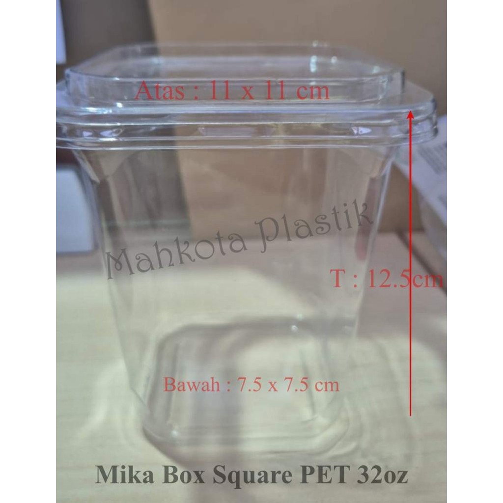 Mika Box Square PET 32oz + tutup isi 10set Mika Buah Mika salad Cup Es teler