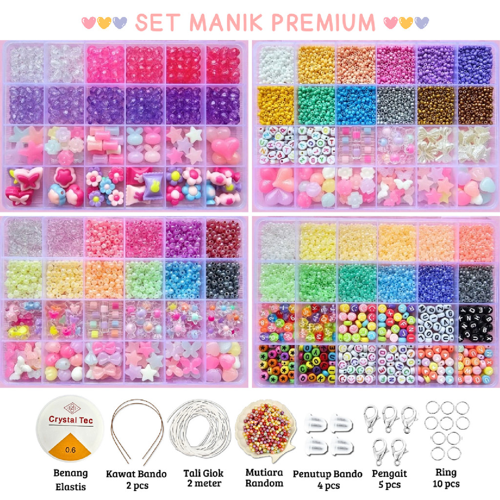 DIY Manik Manik Set Mote Aesthetic - 1 Set DIY Manik Manik - Manik Manik 1 Set Kotak Lengkap - (BONU