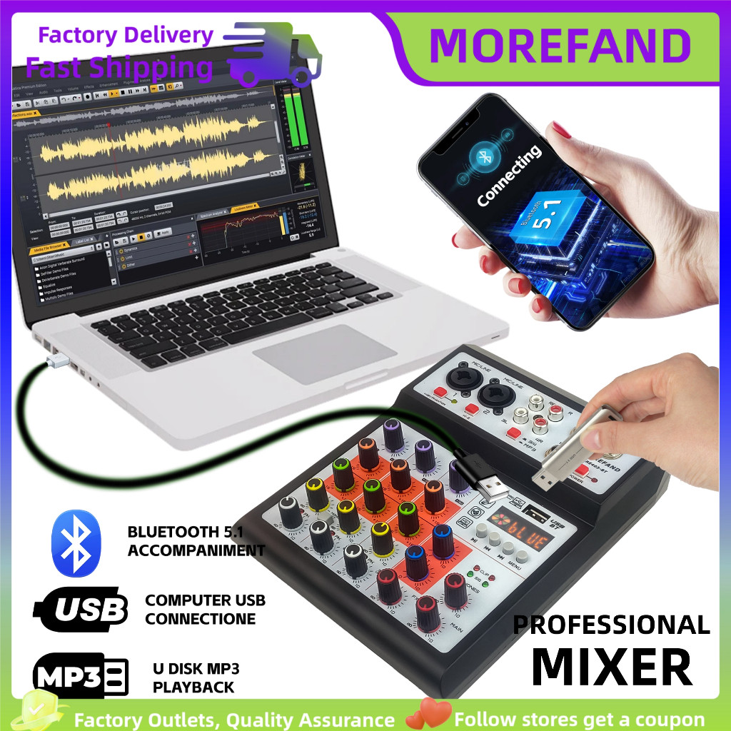 Mixer Audio Profesional Mixer Audio Profesional mixer mixer kecil 4 saluran Mendukung pemutaran Blue