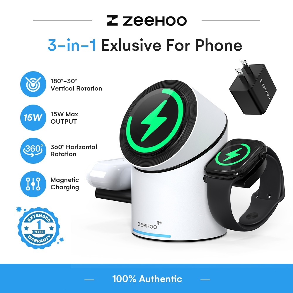 3-in-1 15W Wireless Magnetic Charging Station Includes 30W Fast Charger