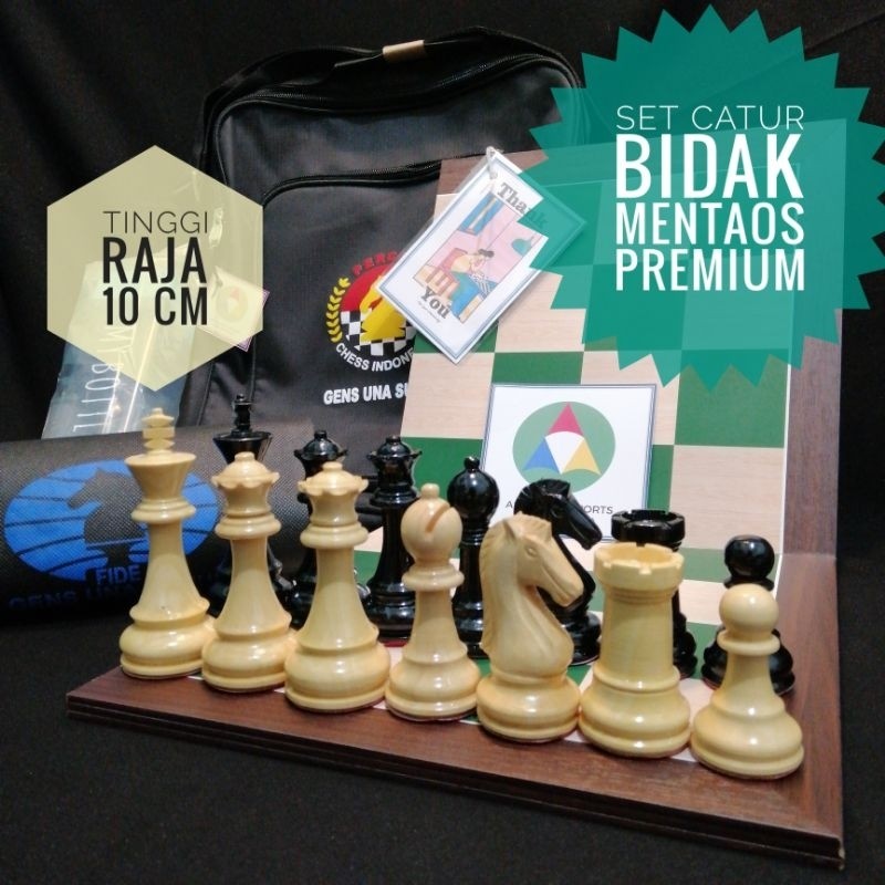 Set Mentaos Premium Supreme Raja 10 Cm Papan Catur Bidak Kayu Standar PERCASI Halus Bagus