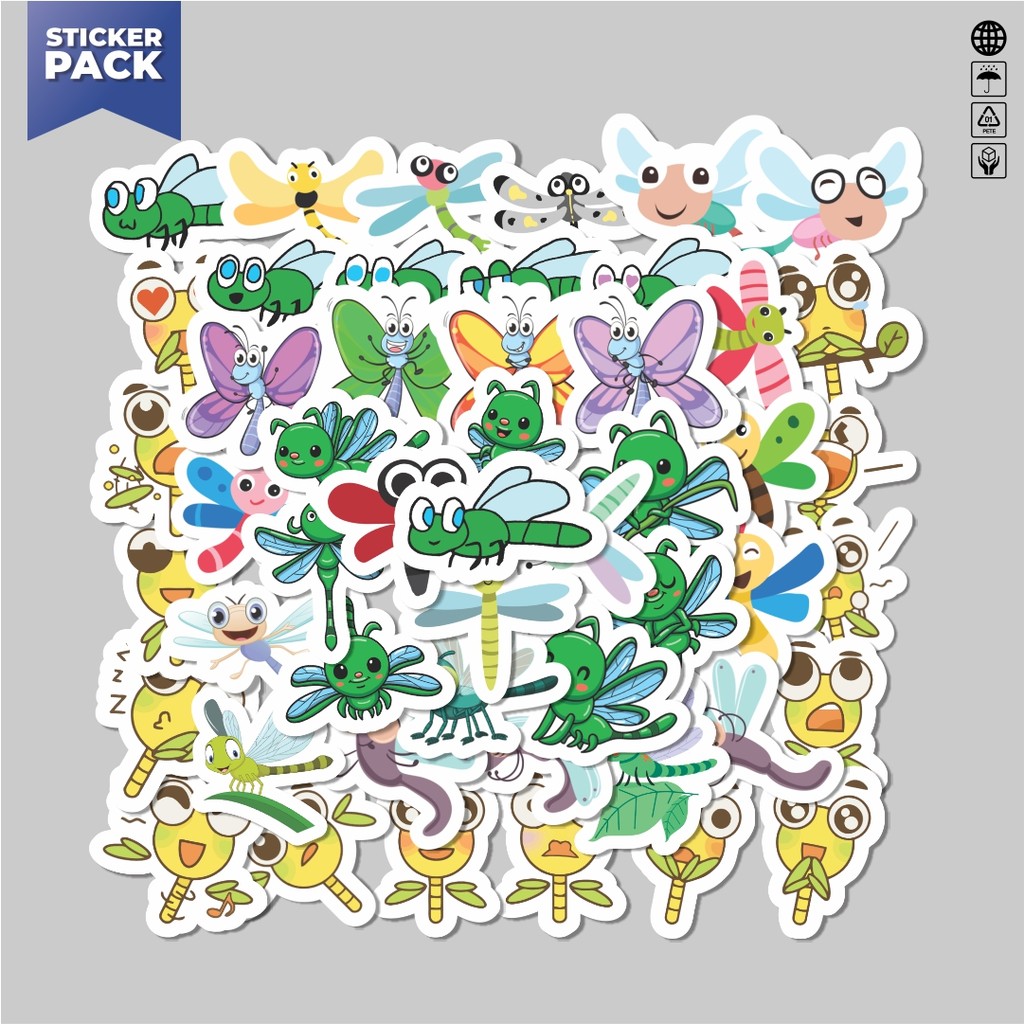 

[100PCS]Stiker Pack Hewan Capung Aesthetic Vinyl Anti Air Dekorasi Sticker Laptop Buku Journal Koper Helm Casing HP Gitar Helm Skateboard