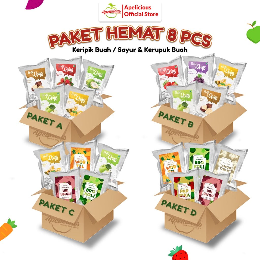 

APELICIOUS BARU Paket HEMAT 8pcs KERIPIK (Buah, Sayur, KRUPUK Buah)