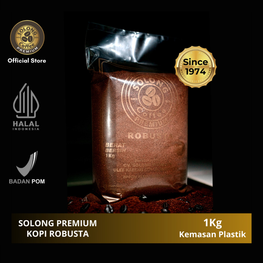 

SOLONG PREMIUM Kopi Robusta Aceh 1 Kg - Biji Kopi/ Bubuk Kasar/ Bubuk Halus - Kemasan Plastik