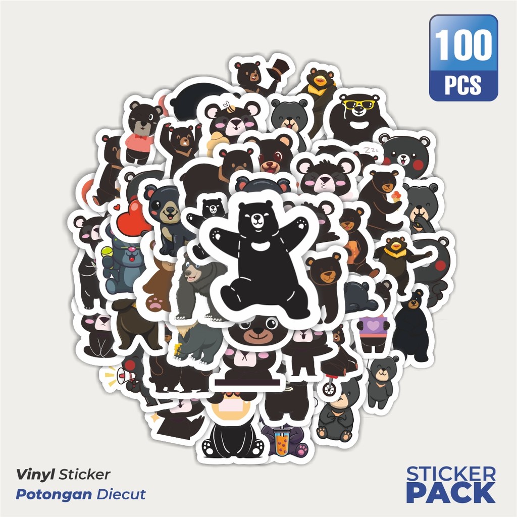 

Stiker Vinyl Sticker Hewan Beruang Hitam Waterproof Aesthetic- Untuk Laptop, Motor, dan Helm - Paper Stationery Pack