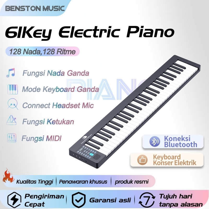 Benston Music - piano profesional 61 tombol, piano listrik pintar, keyboard portabel bluetooth 61 to