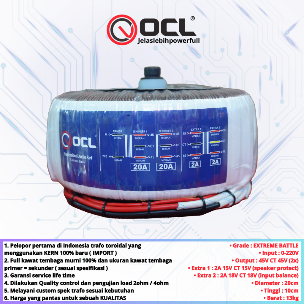 Trafo Toroid Donat OCL 20A DOUBLE CT EXTREME BATTLE