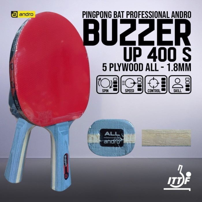 Bat ANDRO Buzzer Up 400 S Red Black Bet Tenis Meja Pingpong Original
