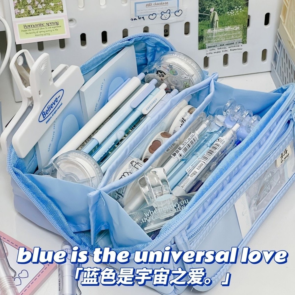 

Kotak Pensil Lucu Aesthetic / Tempat Pensil Cute Biru Besar / Pensil Case Korea Lucu / Tas Alat Tulis Desk Organizer Stationary For Student Back To School Office Stationery
