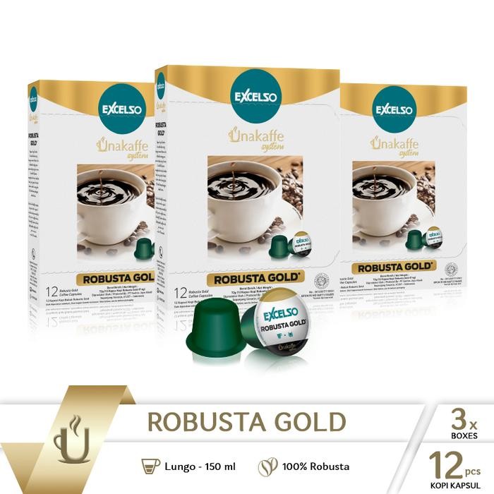 

Kopi kapsul Excelso Unakaffe Robusta Gold- Pack Of 3 Folding Box