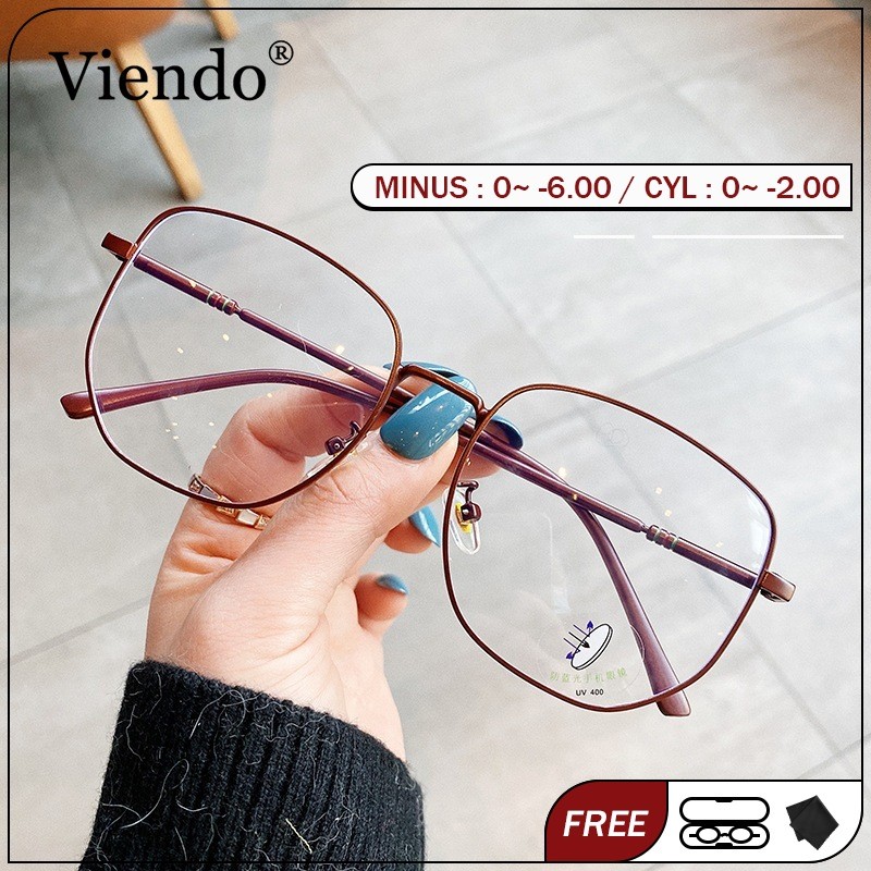 Viendo Kacamata Photocromic Anti Radiasi Minus Wanita Pria Cowok Korea Gaya Besi Kotak Fashion Frame
