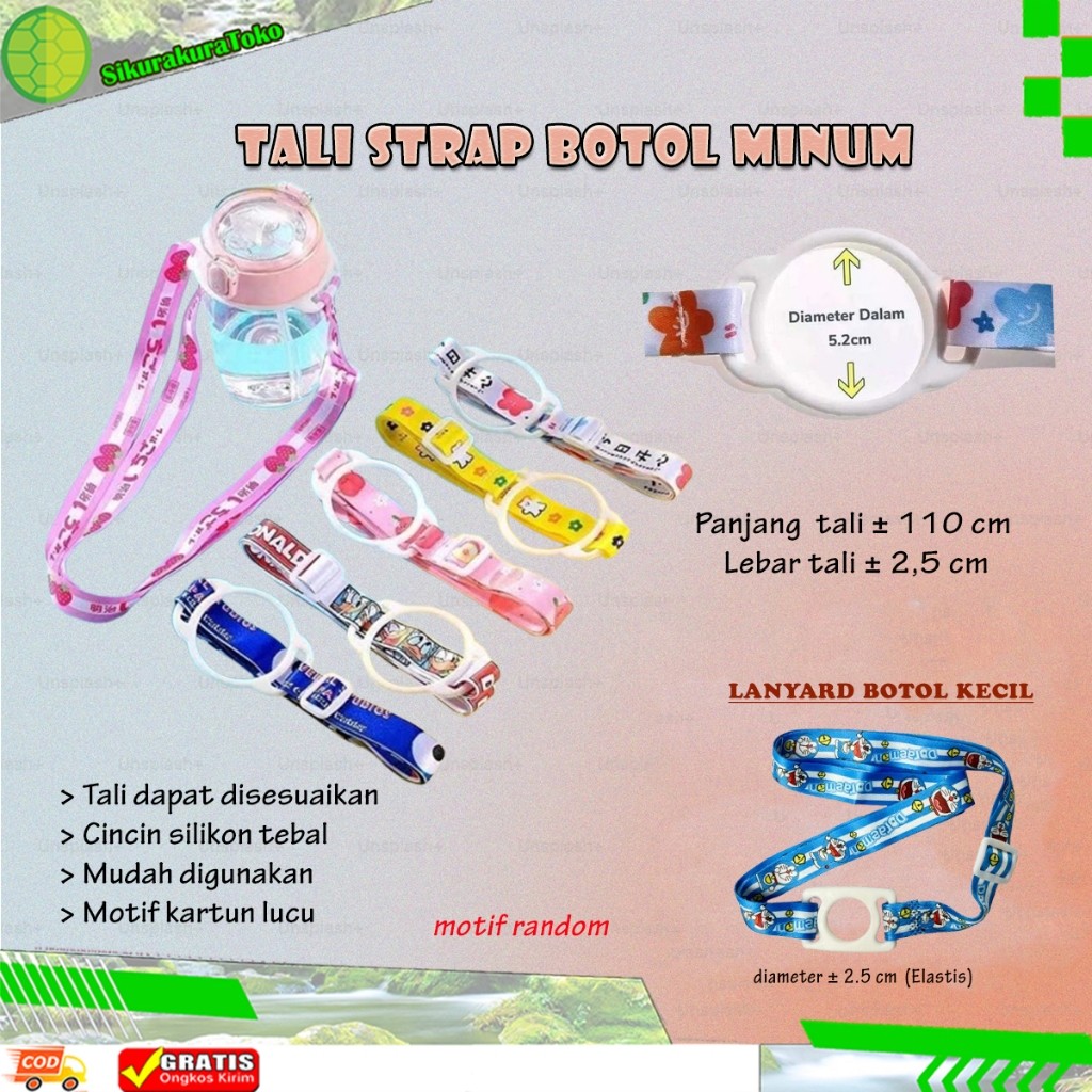 

(skr) TALI STRAP Botol Minum Gantungan Selempang anak dewasa adjustable strip lanyard motif