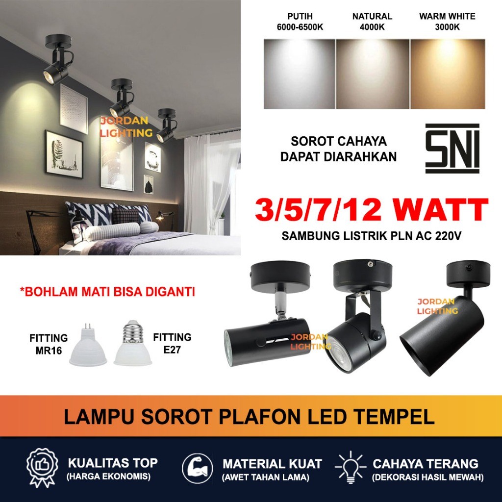 Lampu Sorot Tempel Plafon 3W 5W 7W 12W - Spotlight LED Fitting E27 MR16
