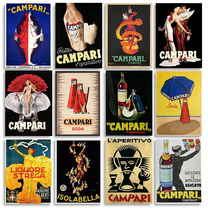 

Vintage Campari Champagne Absinthe Ad Posters Classic Beverage Wall Art Canvas Prints for Home Bar Decor